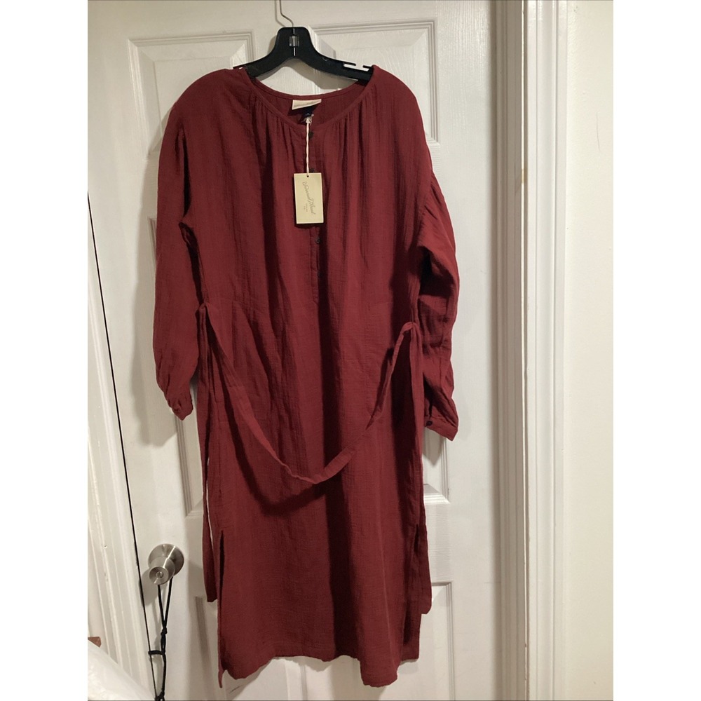 Universal Thread Womens Oversized Long Sleeve Cotton Gauze Midi Dress Maroon M